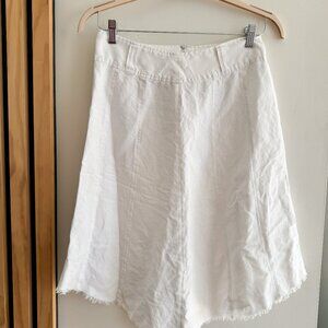 Y2K White Linen Skirt with Raw Edge Hem (S) by Sherry Taylor